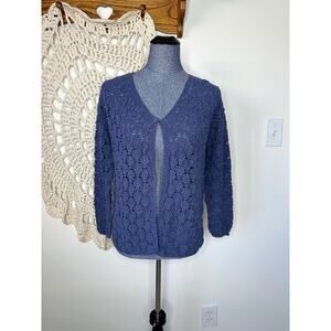Vintage 90s Clio Blue Pineapple Crochet Cardigan Sweater Size XL
